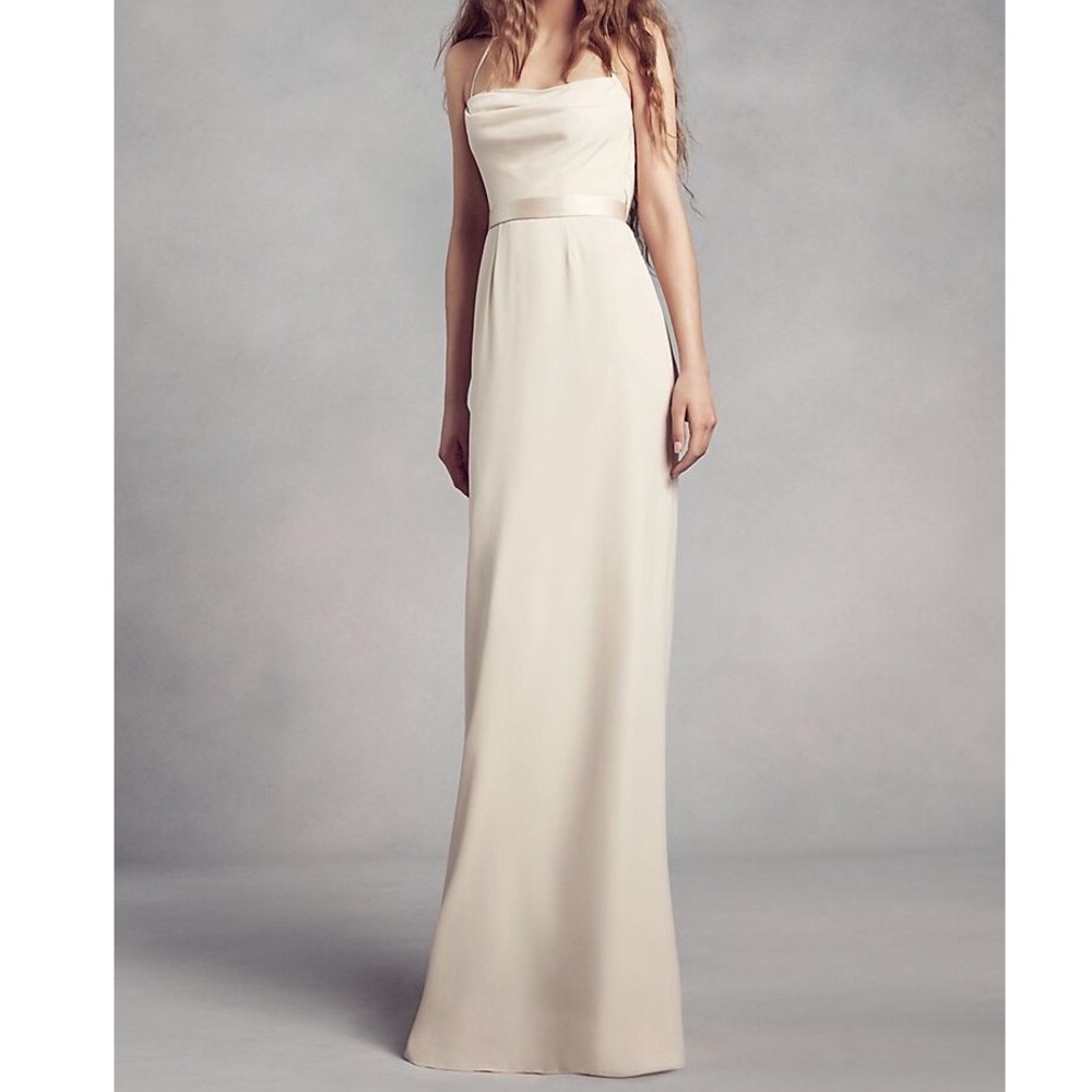 VERA WANG WHITE: Cowl-Back Crepe Bridesmaid Dress